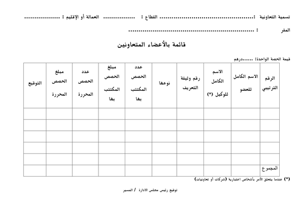 قائمة بالأعضاء المكتتبين
